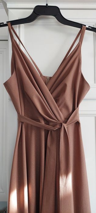 Sukienka weselna imprezowa brązowa długa