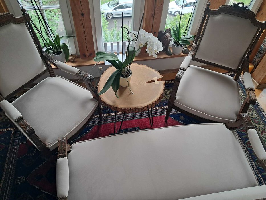 Antyki zestaw mebli z początku XX wieku / styl francuski (nowe obicia)