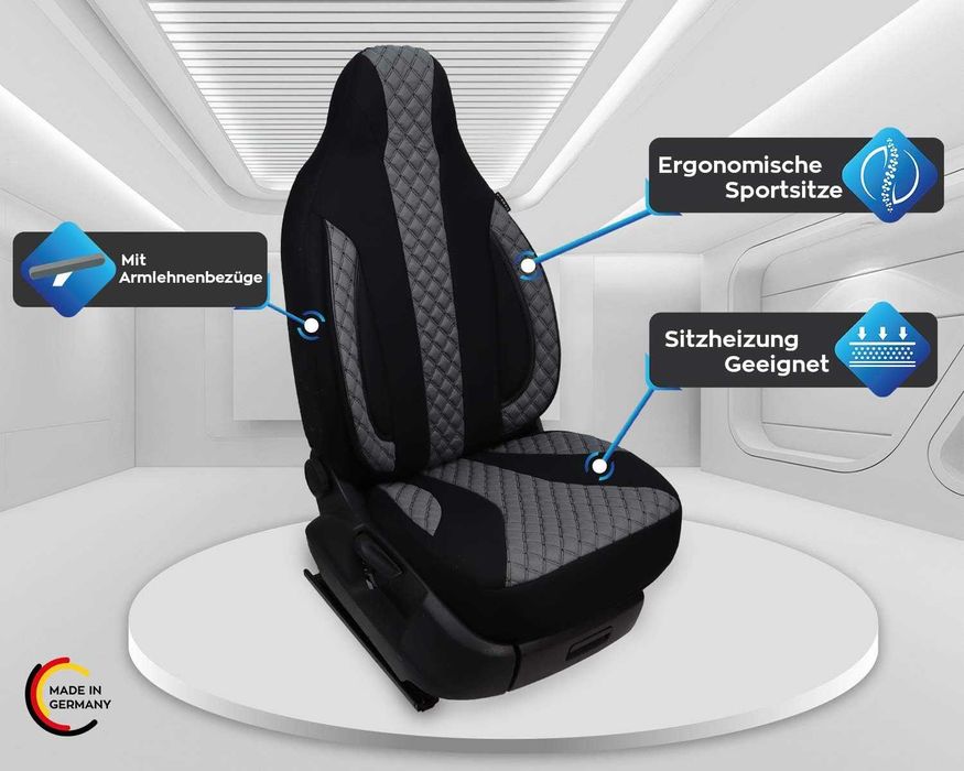 Pokrowce na siedzenia , kempingowych FIAT Ducato czarne/szare