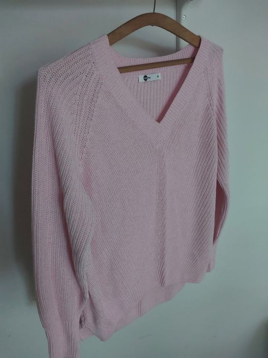 Sweter dzianinowy pudrowy róż M