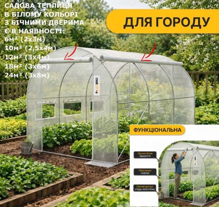 СКЛАД! Садова теплиця парник Garden 6м² 3×2м каркас 19мм плівка УФ-4