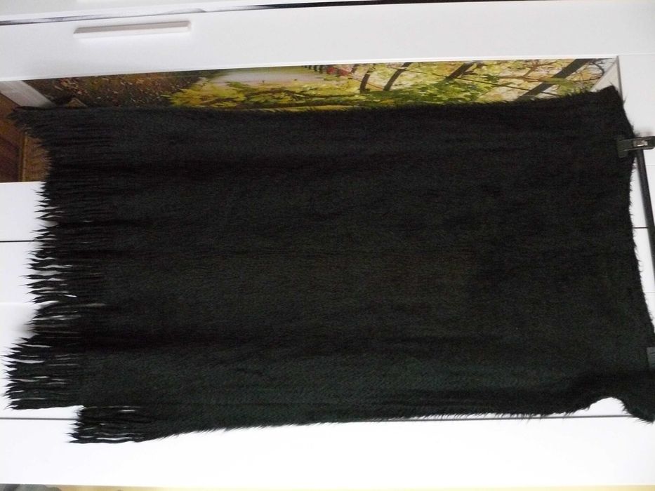 Olbrzymi czarny włochaty szal moher włoski 200x 62 cm