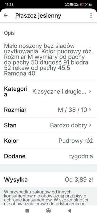 Płaszcz doskonały na jesień lub wiosnę