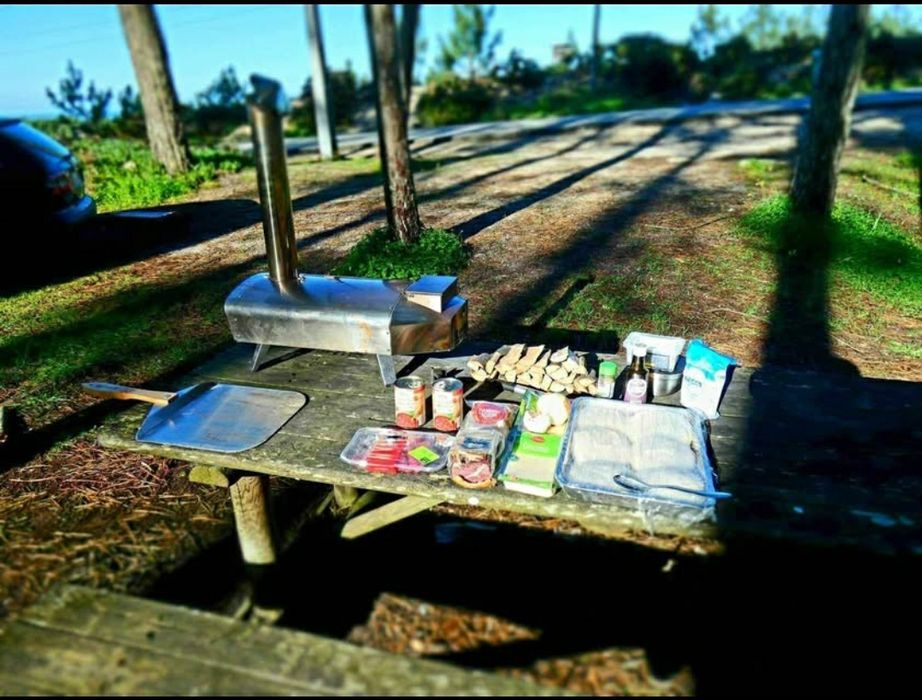 Forno inox  campismo pão, pizza, frango, carne assada a lenha