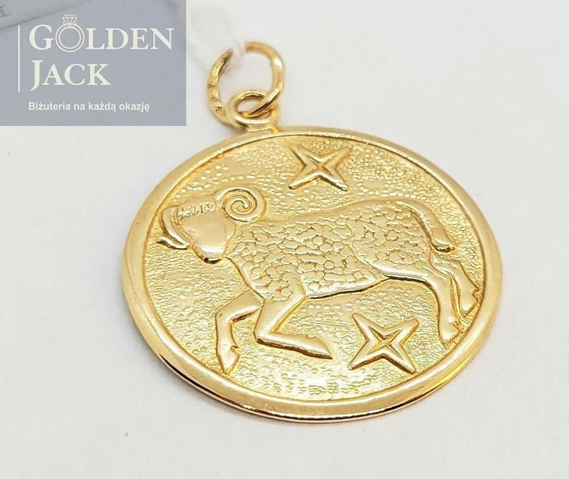 Złota okrągła zawieszka Znak Zodiaku Baran złoto pr. 585 waga 3,61 g