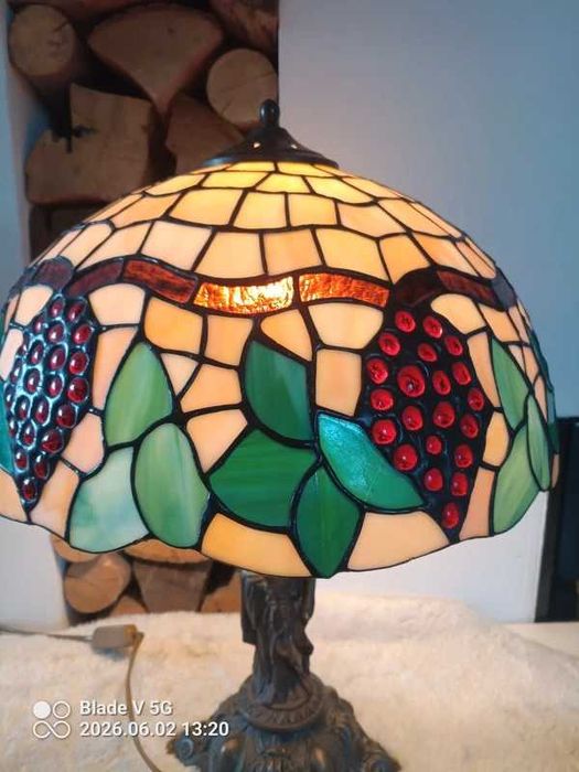Stara lampa witrażowa kobieta winogrona sygnowana Honsel Ala Tiffany