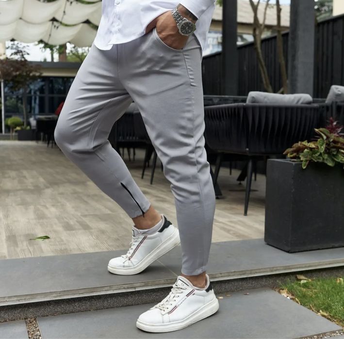 Серые  мужские штаны летние зауженные