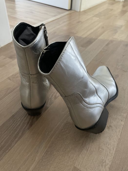 Zara botas prateadas em pele n.36