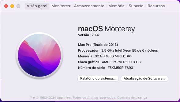 Mac Pro 6,1 finais 2013- 32GB RAM - 1TB SSD-PCI-E