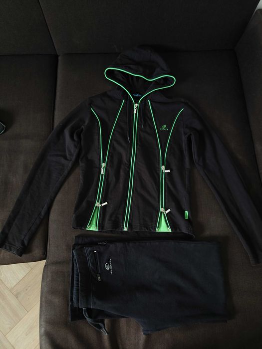 Dres sportowy komplet Bluza z kapturem Spodnie Czarny Zielony M 38
