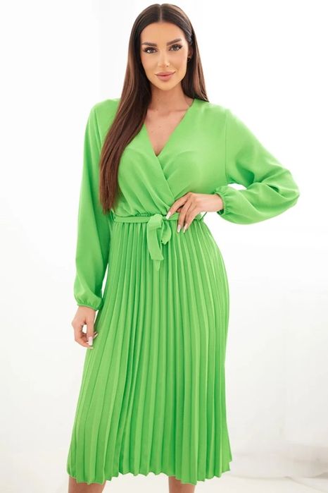 Sukienka damska zielona plisowana midi elegancka wiązana