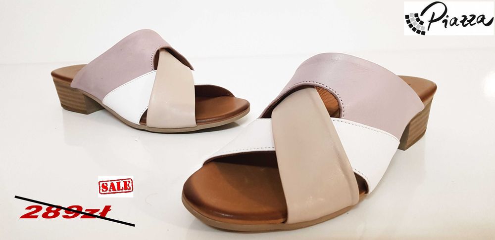 Klapki damskie Piazza skóra multikolor lila rozmiary 38,39,40,41