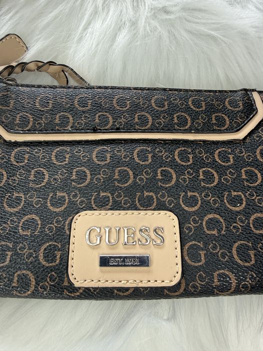 Guess torebka damska z monogramem na ramię do ręki Logo brązowa beżowa