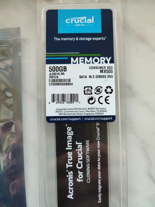 Dysk SSD Crucial MX500 500GB m.2 SATA + adapter m.2 SATA na SATA III.