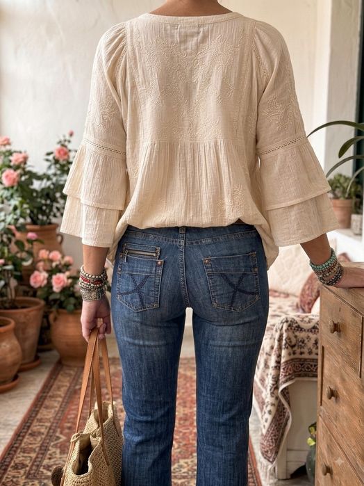 Calças de Ganga Lavagem Média com Pormenores - TRF (Zara) - Tamanho 40