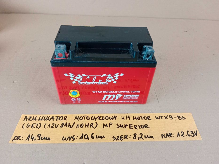 Akumulator Motocyklowy WM MOTOR WTX9-BS GEL 12V 8Ah/10HR MF SUPERIOR