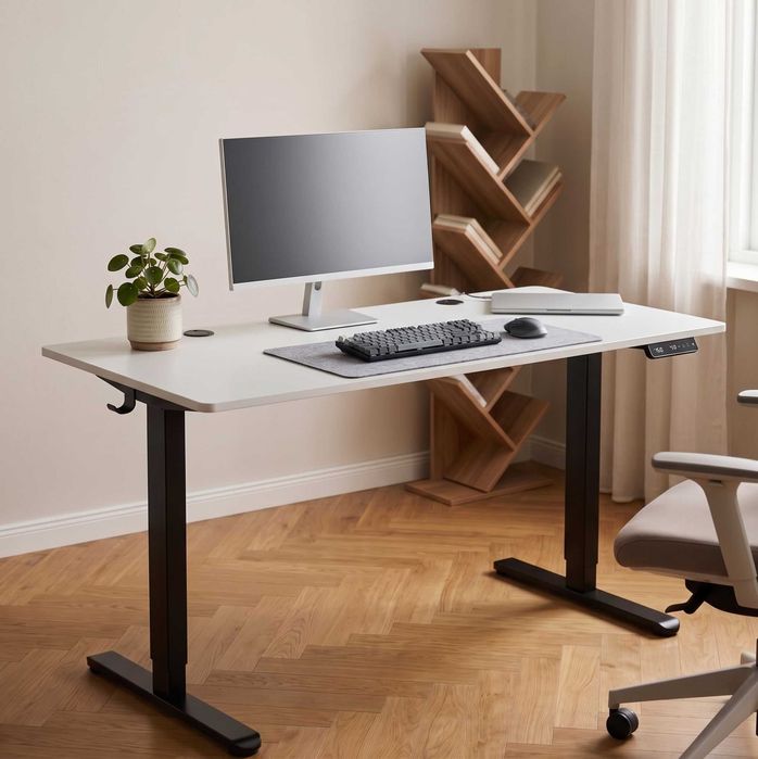 Nowe Biurko Komputerowe Gamingowe Elektryczne 120x60 Cm Białe Regulowane Wysokość 72-118