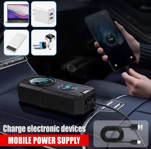 Автокомпресор 4-в-1 | Бездротовий Насос для шин | PowerBank | Ліхтар