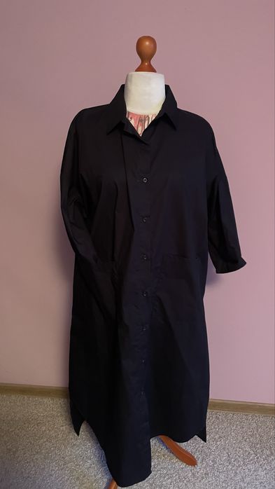 Sukienka Koszula maxi narzuta czarna 158c  oversize 42/44/46