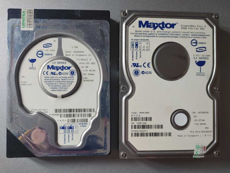 Нерабочие HDD Maxtor 40GB и 80GB IDE на запчасти