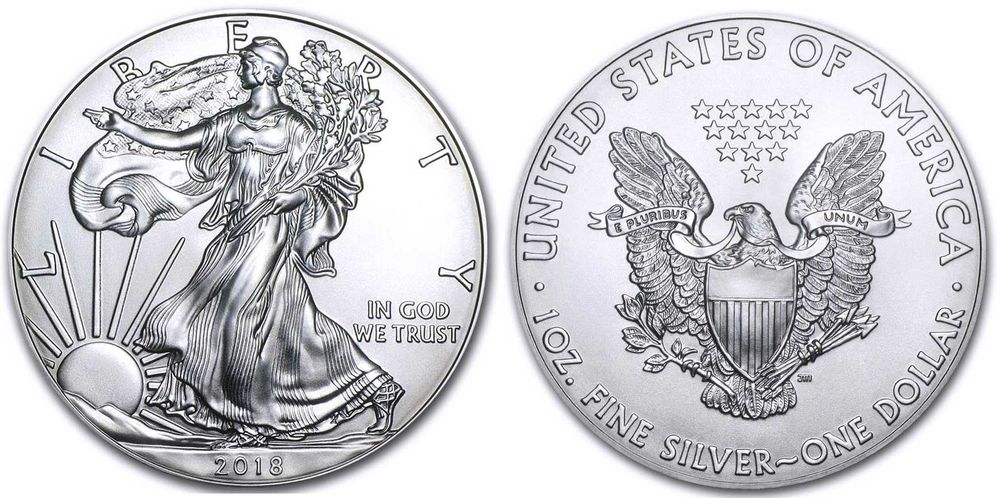 American Silver Eagle 2017 & 2018 — інвестиційні срібні монети США, 1 унція (31,1 г), 999 проба