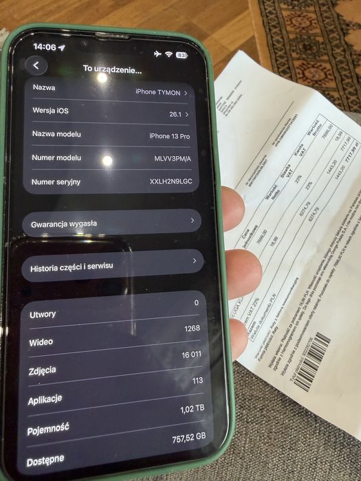 Iphone 13 pro 1T uszkodzone plecki