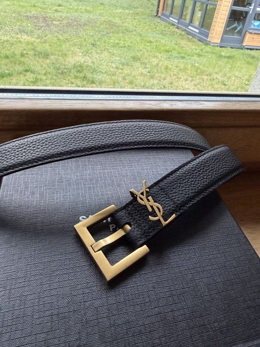 Ysl pasek Saint Laurent Cassandre Grained Leather Belt -90 cm