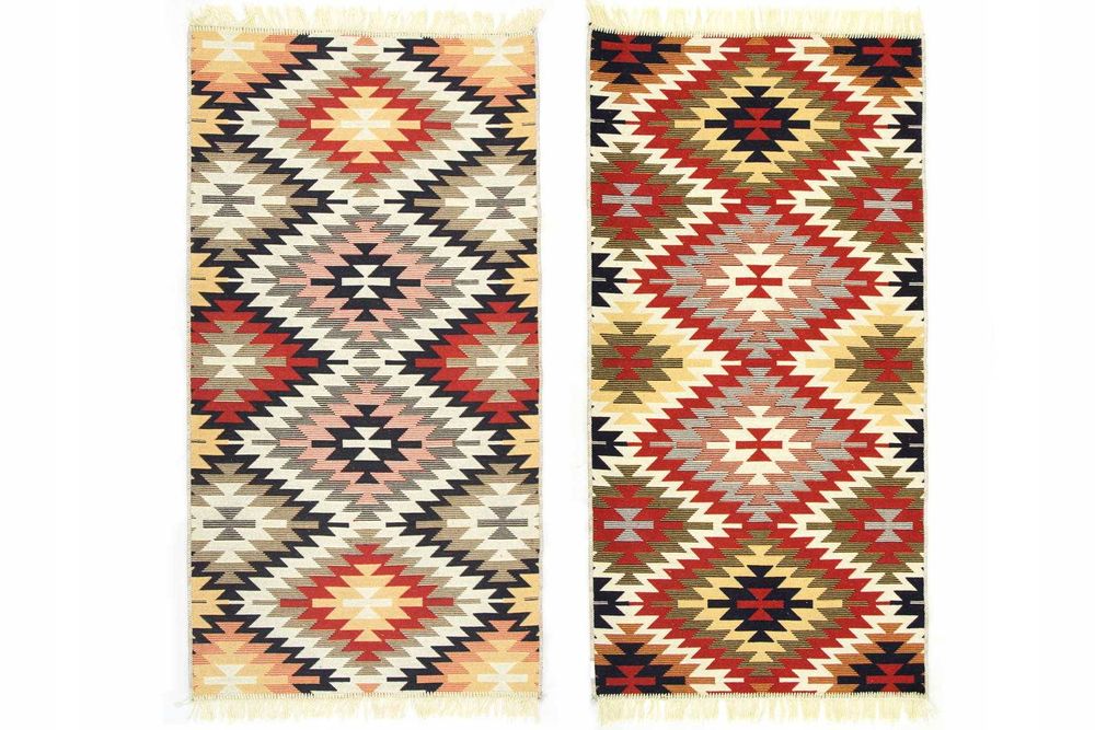 Dywan Dywanik 80x150 cm chodnik dwustronny W romby zygzaki Z Frędzlami
