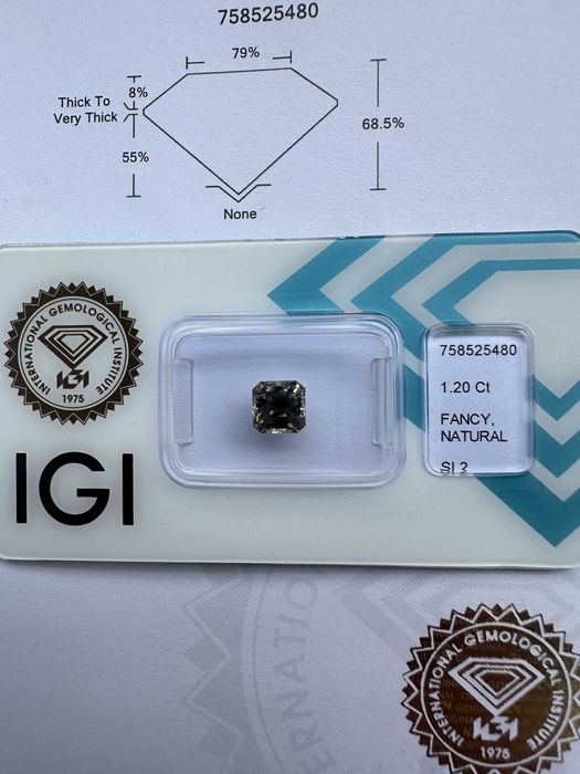 Naturalny diament 1.20 ct IGI – Fancy Deep Greenish Gray