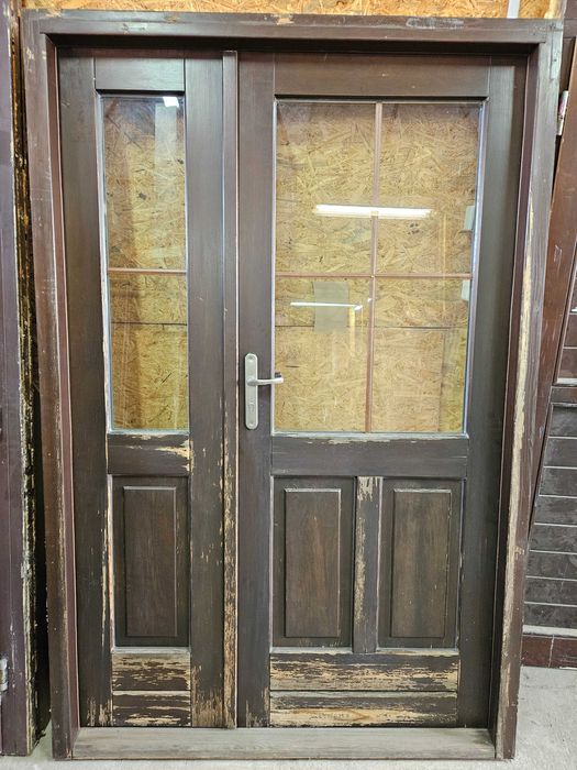 DRZWI Zewnętrzne Drewniane Sosnowe Dwuskrzydłowe Wejściowe 140x210cm