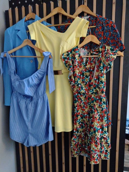 Zestaw 10 ubrań S-M: sukienki, marynarka, narzutka + gratis