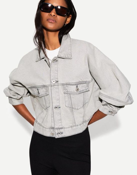 Джинсовый пиджак джинсова сорочка  bershka сірий піджак жакет L