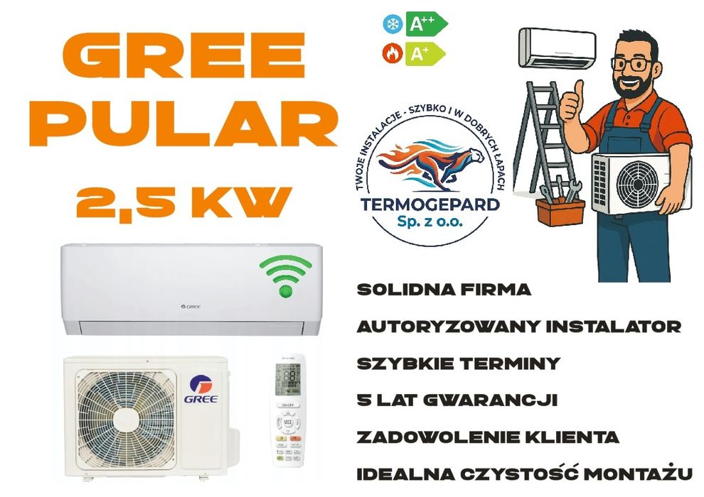 Promocja: Klimatyzacja Gree Pular 2,5KW z montażem. Chłodzenie A++ / Grzania A+