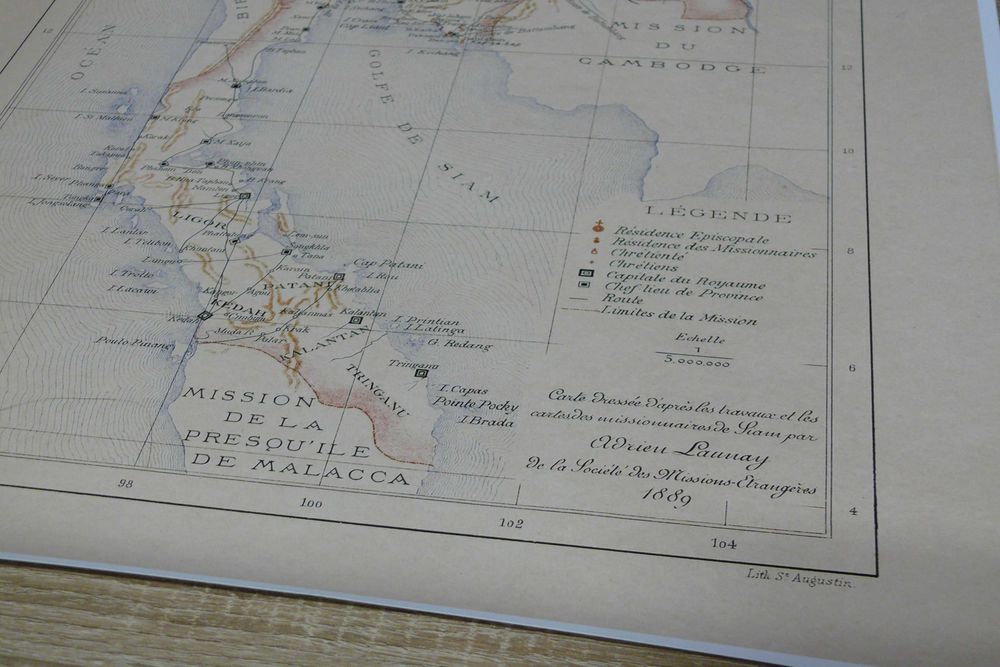 Reprodução impressa de Mapa da Tailandia - Siam 1889