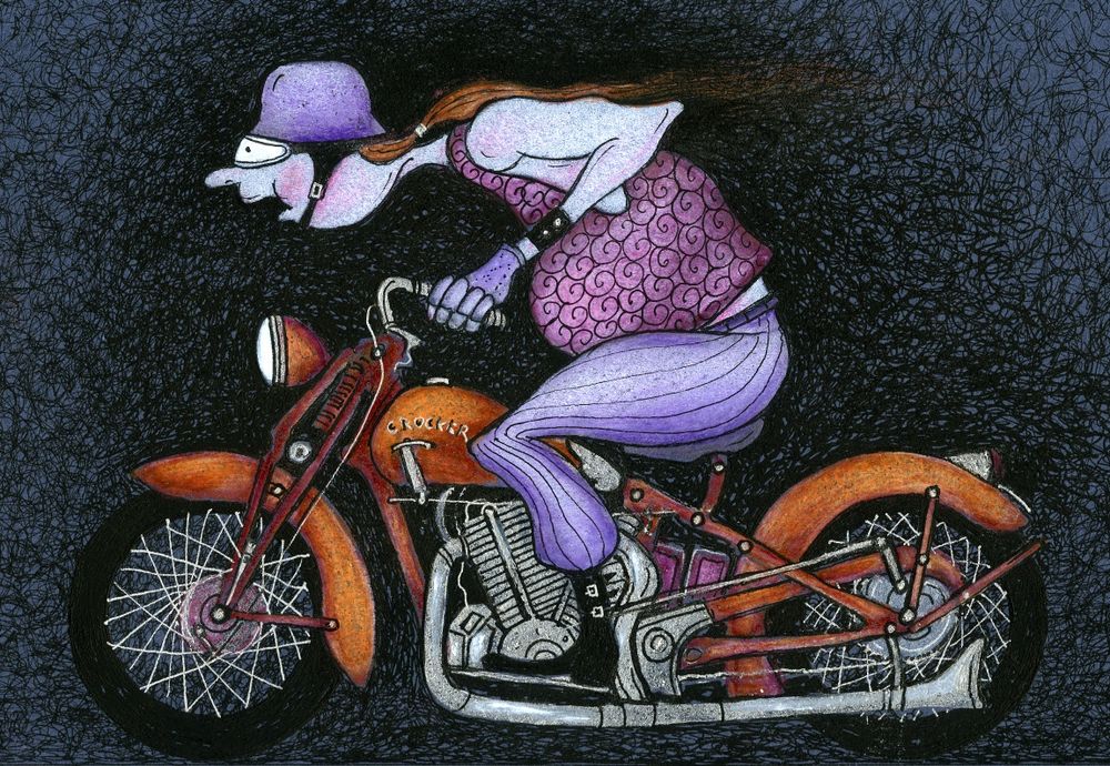 Rysunek I. JANICKI, motocyklista, motor