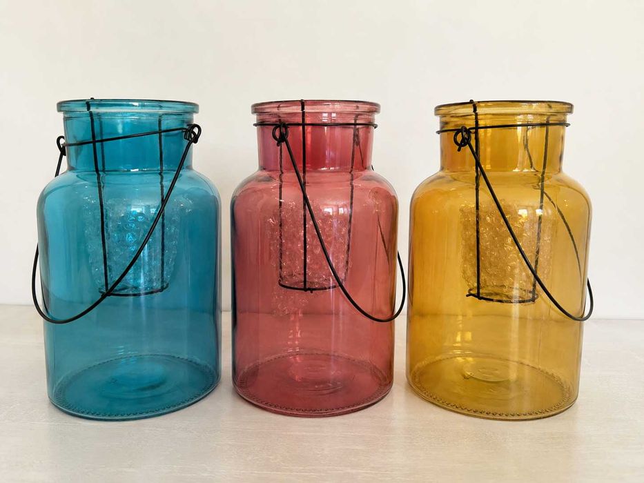 Lanterna porta-velas em Vidro Colorido com Pega, 25 cm (novo)