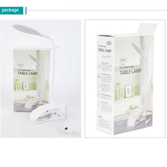 Яркая светодиодная настольная лампа на прищепке LED 14 USB белая MH-0