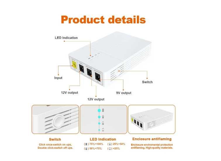 Джерело безперебійного живлення міні UPS WGP Optima UPS301 DC 9V 12V  7800mAh  для роутера та ону