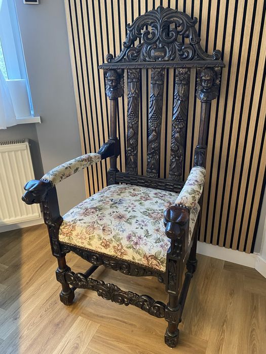 Duzy fotel / tron - barok - bogato rzeźbiony - Piękny stan - unikat