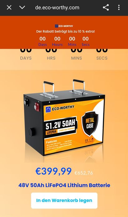 Bateria de Lítio (LiFePO4) ECO-WORTHY 51.2V 50Ah