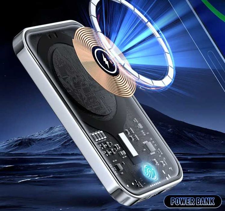 Прозорий Power Bank 10000 mAh з бездротовою зарядкою Qi