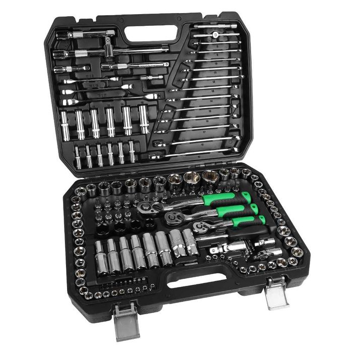 Conjunto de Chaves de Caixa e Roquete (150 Peças) - Aço Cromo-Vanádio