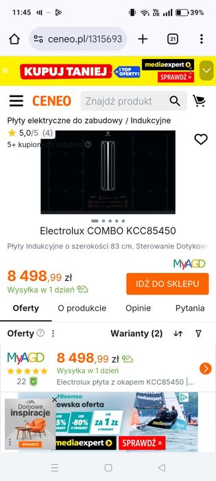 Płyta indukcyjna z okapem Electrolux /  83 cm x 51,5 cm
