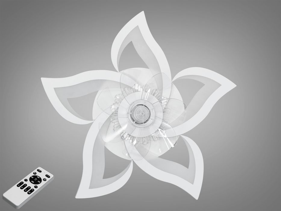 Унікальна стельова світлодіодна люстра вентилятор з пультом 90W, біла