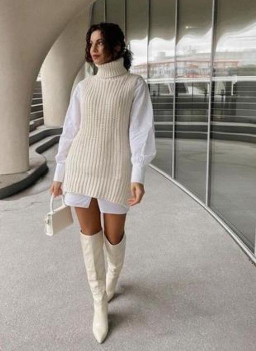 H&M Owersizowy śmietankowy sweter bez rękawów oversize r.L
