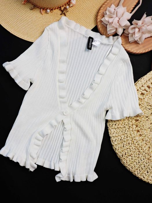 H&M Biały sweterek prążek guziczek XS