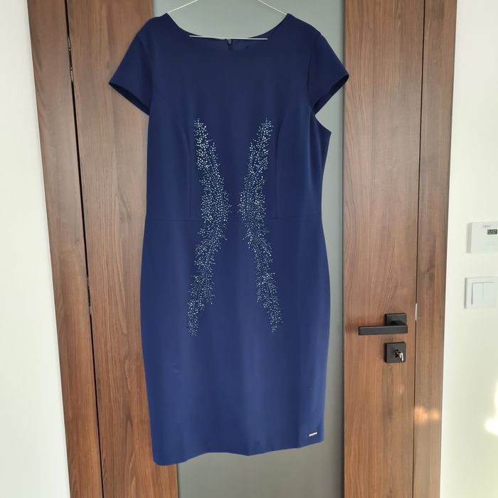 Komplet sukienka granatowa bolerkiem