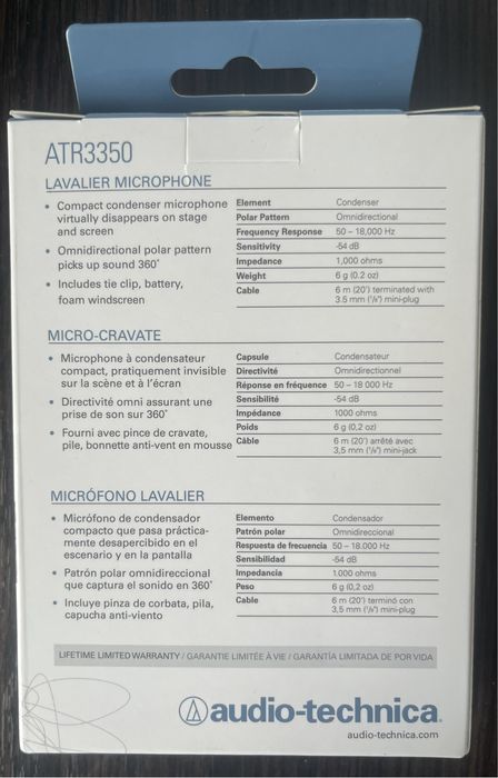 Audio-Technica ATR3350 новий петличний мікрофон оригінал