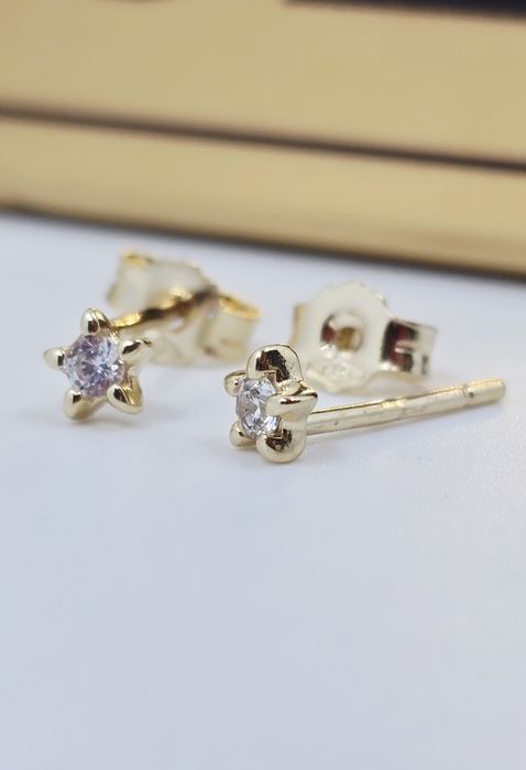 Złote kolczyki sztyft wtykane diamenciki biała cyrkonia próba 585 14k