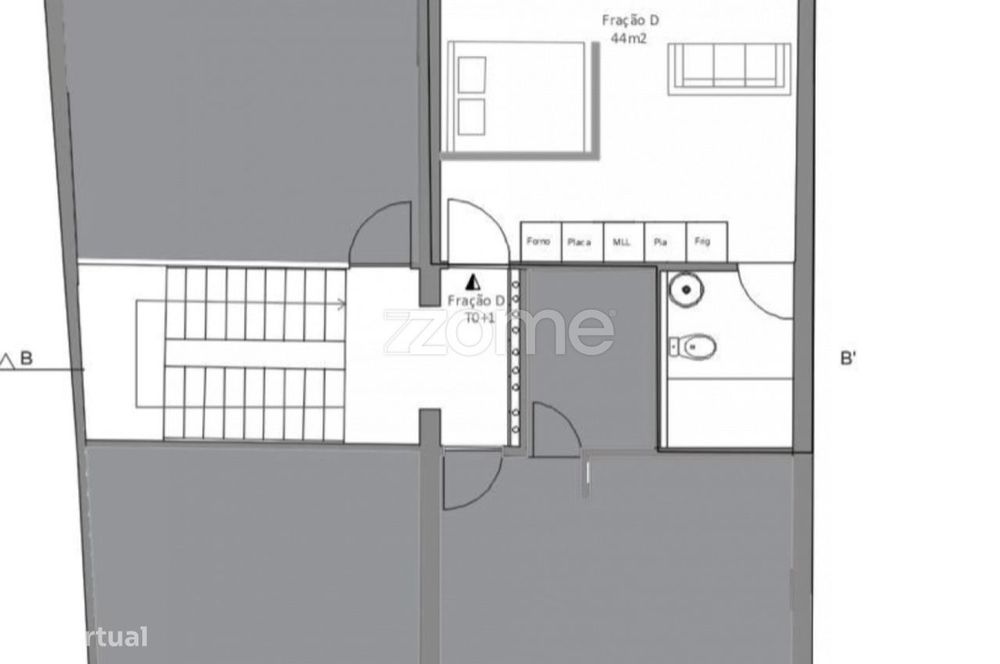 Apartamento T1 na rua do Bonfim